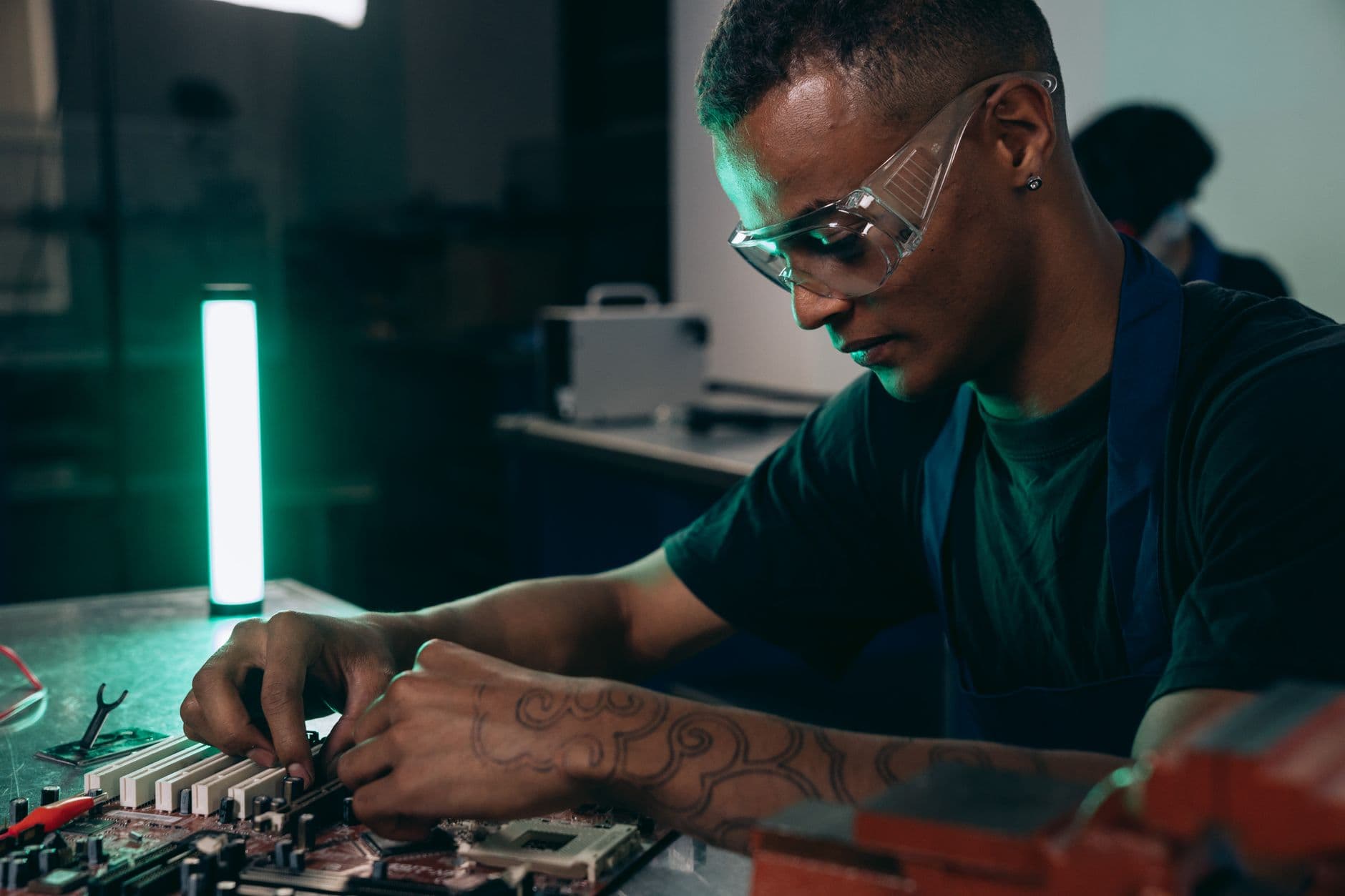 Technician working on electronics